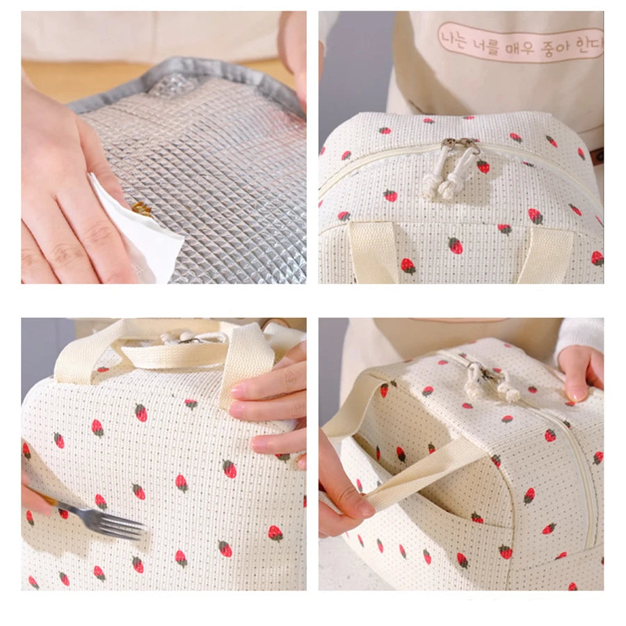 Floral Insulated Lunch Bag Waterproof Portable Office Cooler Bag