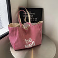 Women Striped Canvas Tote Bag Large Capacity Shoulder Bag