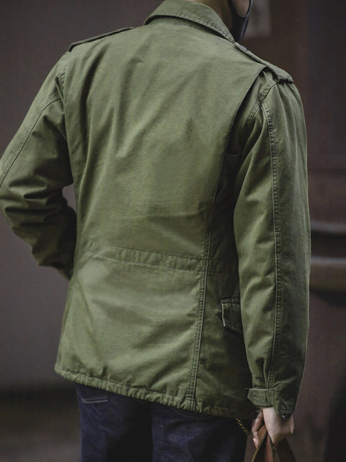 Men Military Field Jacket Retro Cotton Multi Pocket Zipper Coat