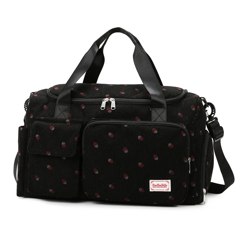 Corduroy Travel Tote Bag with Shoe Compartment