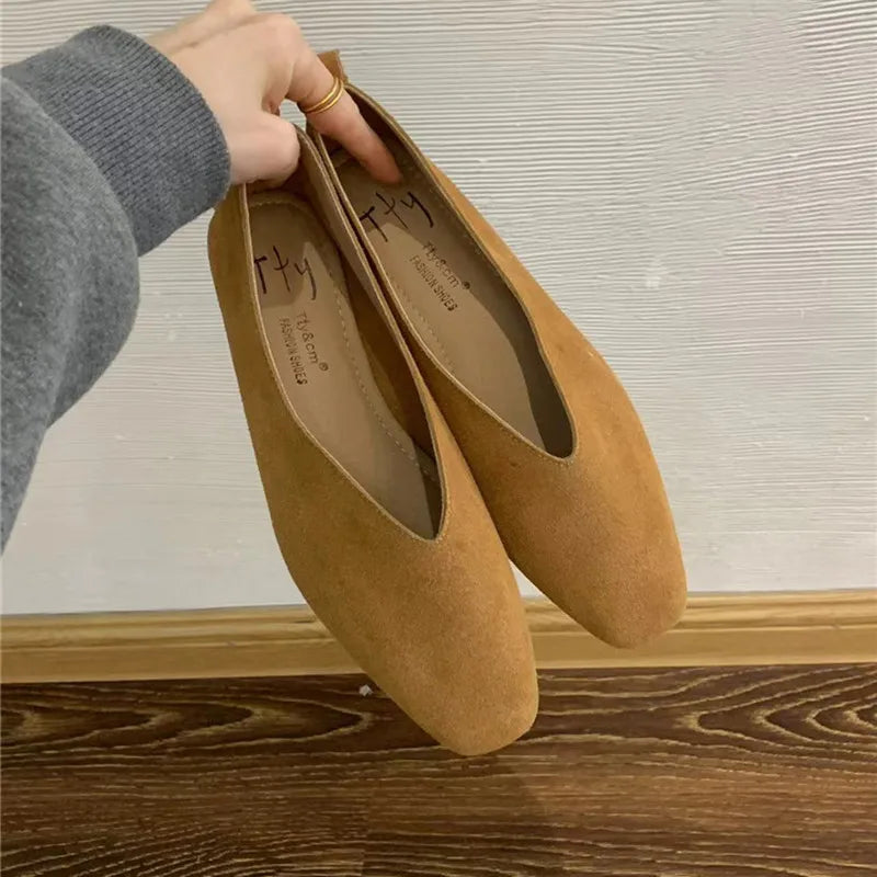 Women Square Toe Ballet Flats Soft Leather Comfortable Loafer Dress Shoes