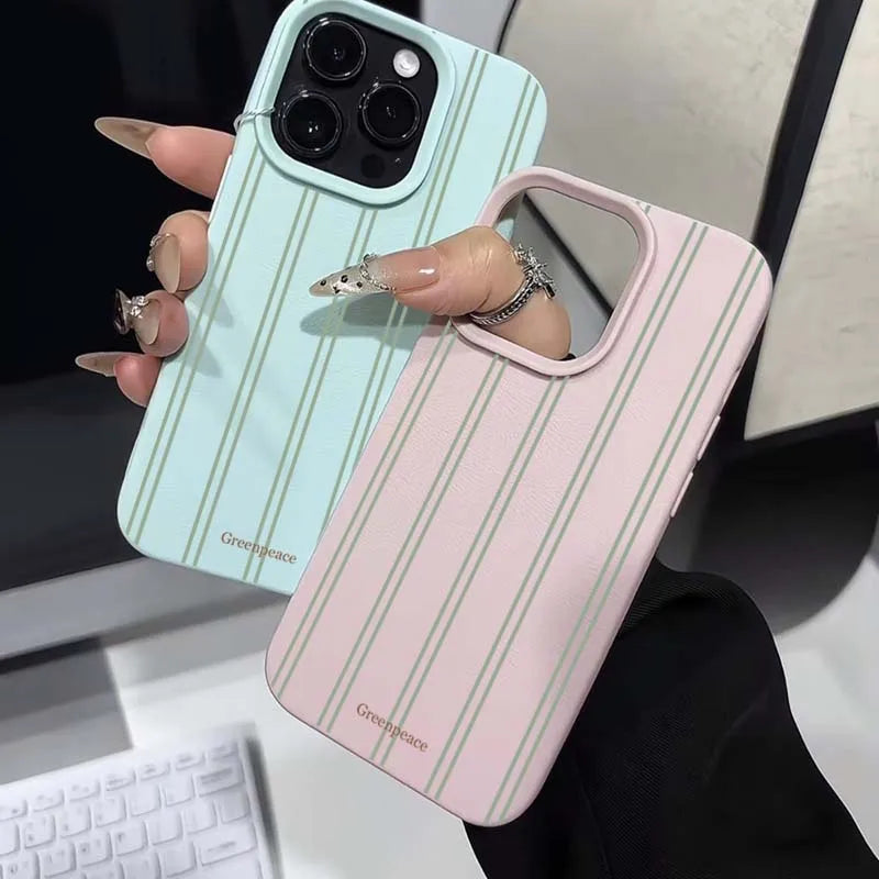 Green Stripe Lichee Pattern Silicone iPhone Case