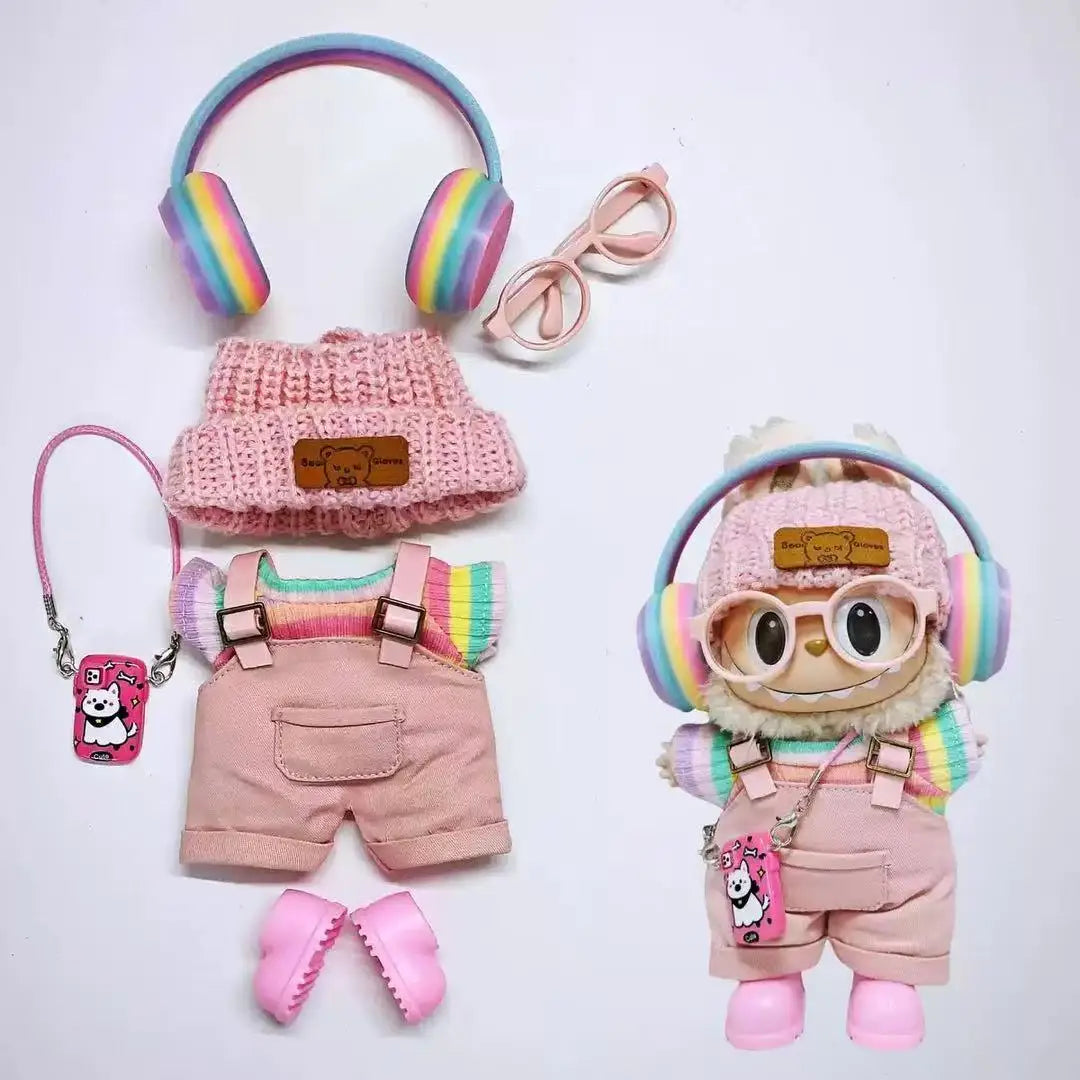 Labubu Doll Clothing Set with Headphones Pants and Accessories