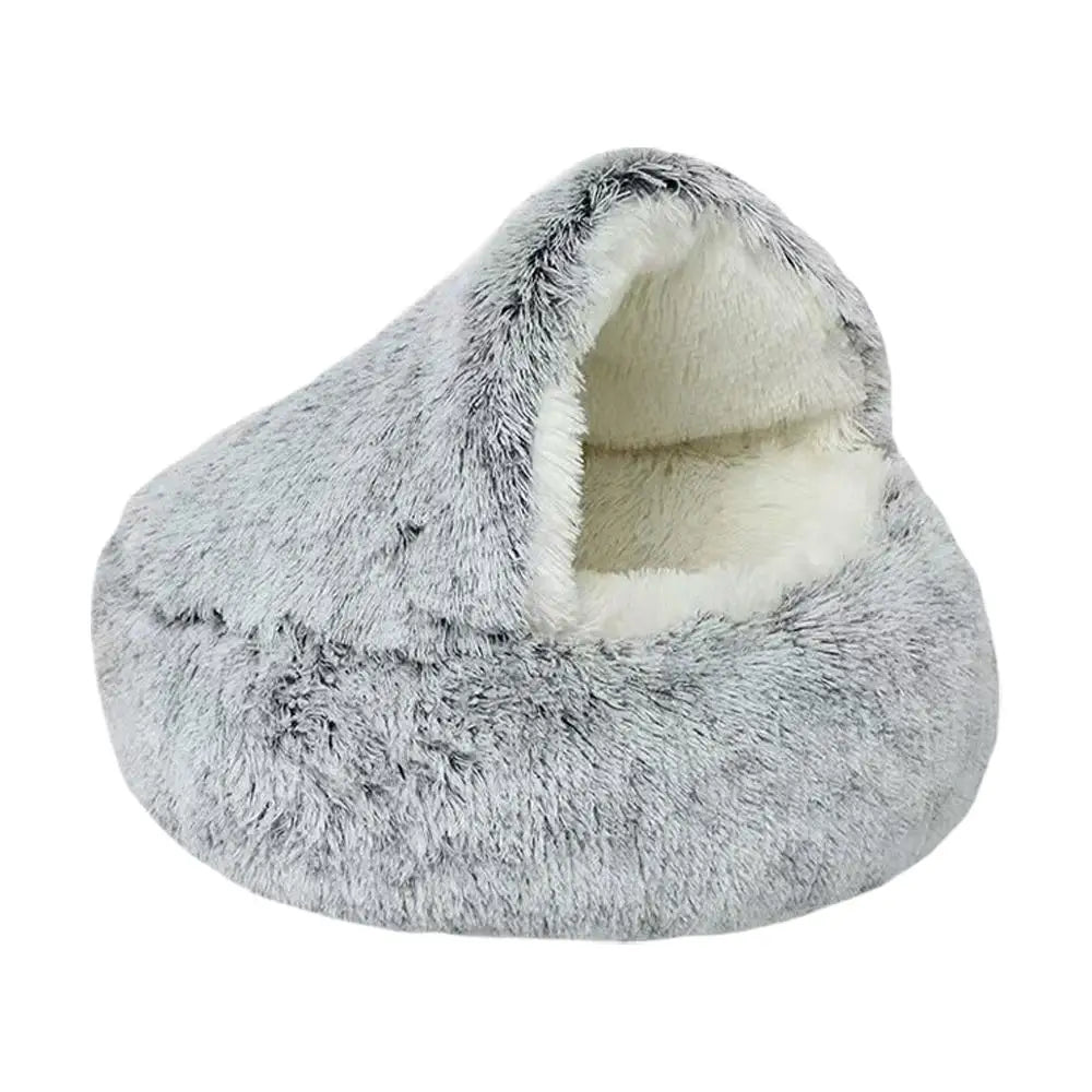 Winter Plush Round Cat Bed Warm 2 in 1 Sleeping Nest