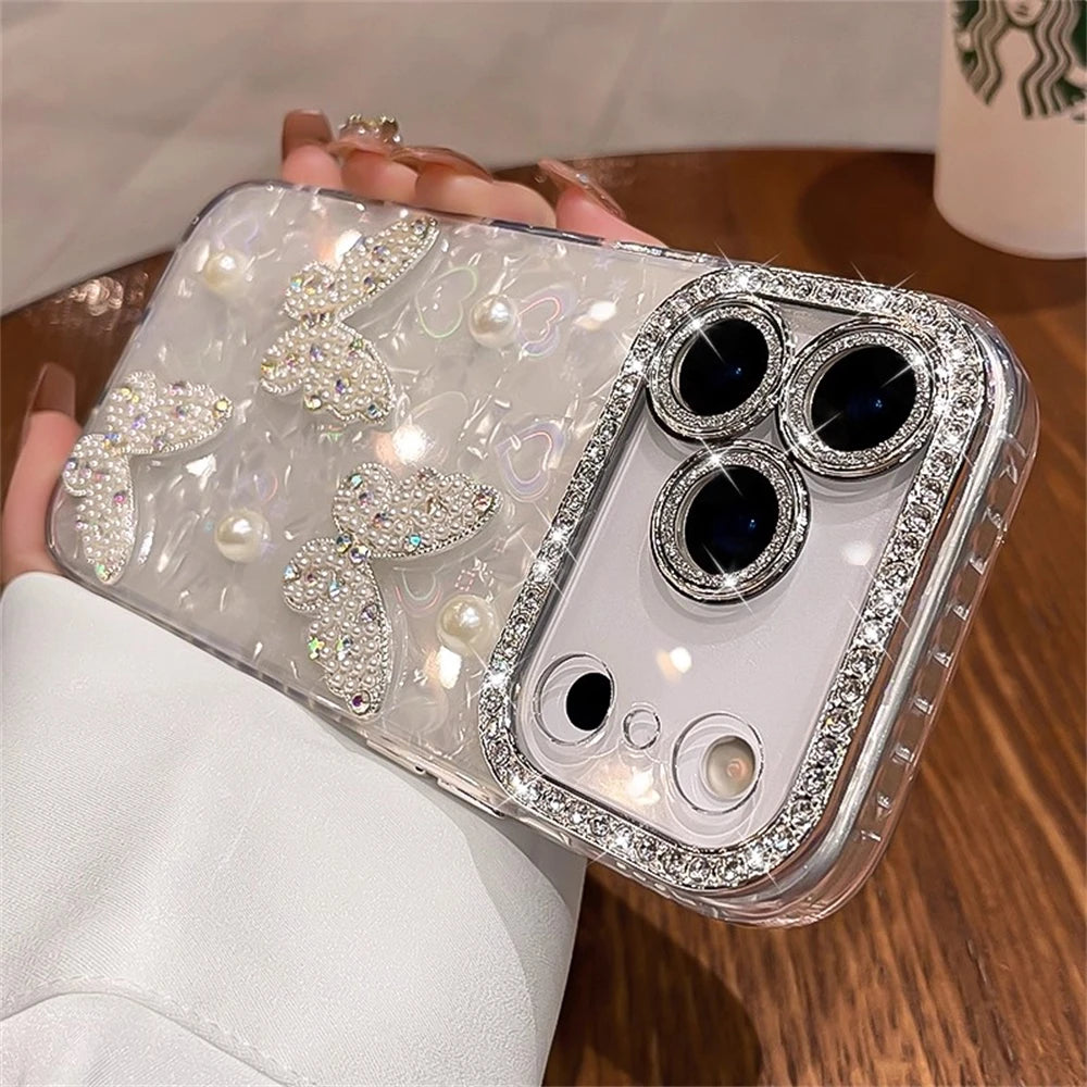 Diamond Butterfly Clear Plated Silicone iPhone Case