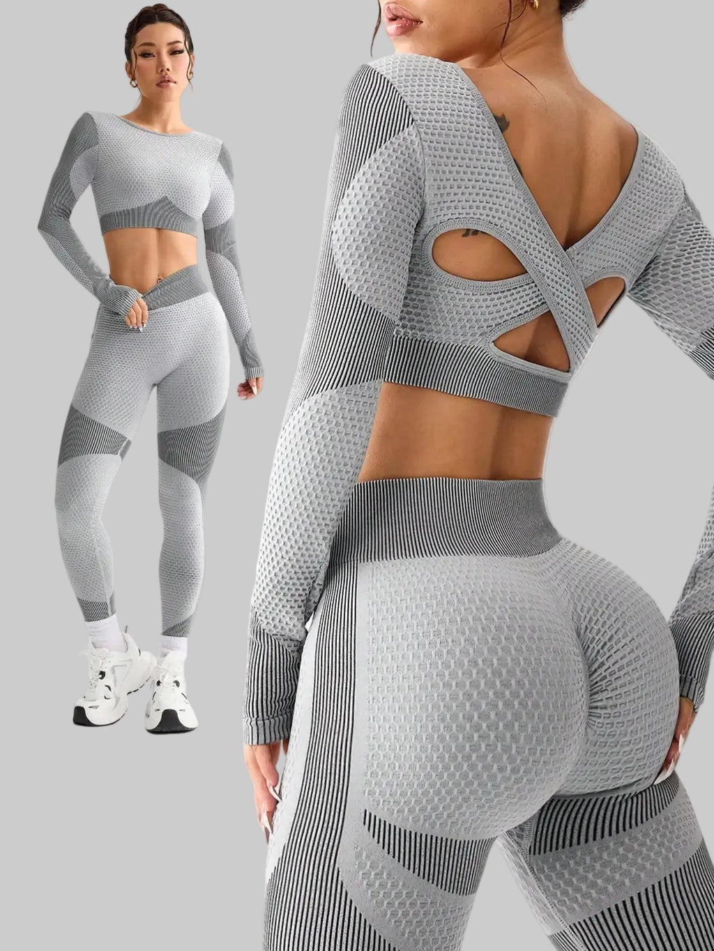 2pcs Women Seamless Yoga Set Sports Running Fitness Outfit Breathable Activewear