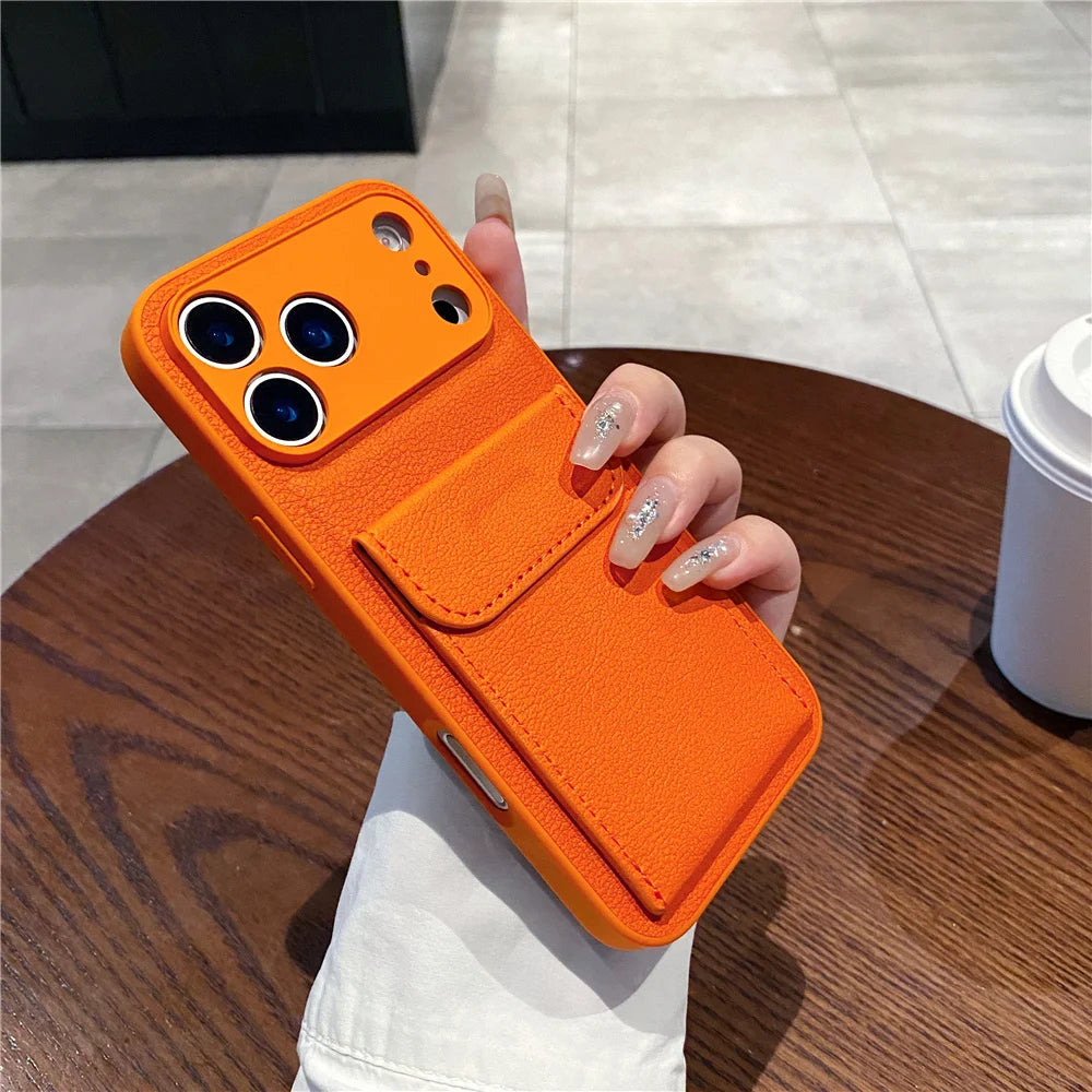 Leather Card Holder Wallet Lens Protection iPhone Case