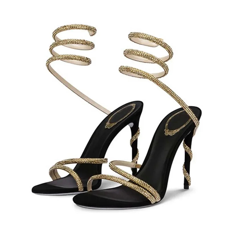 Women Crystal Ankle Strap High Heel Sandals Open Toe Party Nightclub Shoes