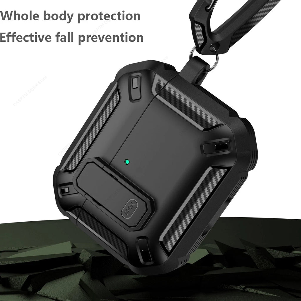AirPods 4 Rugged Case with Lock Hook Shockproof TPU Protective Cover