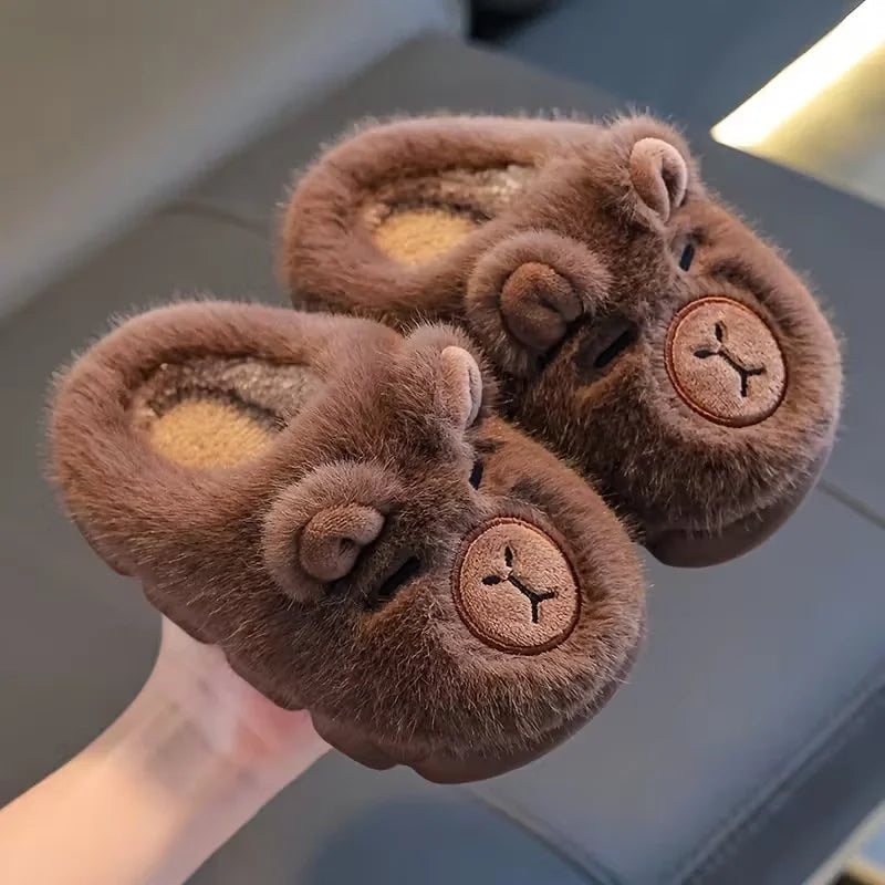 Kids Capybara Slippers Warm Plush Winter Indoor Shoes Cute Cartoon Non-Slip Soft Home Slippers for Boys and Girls