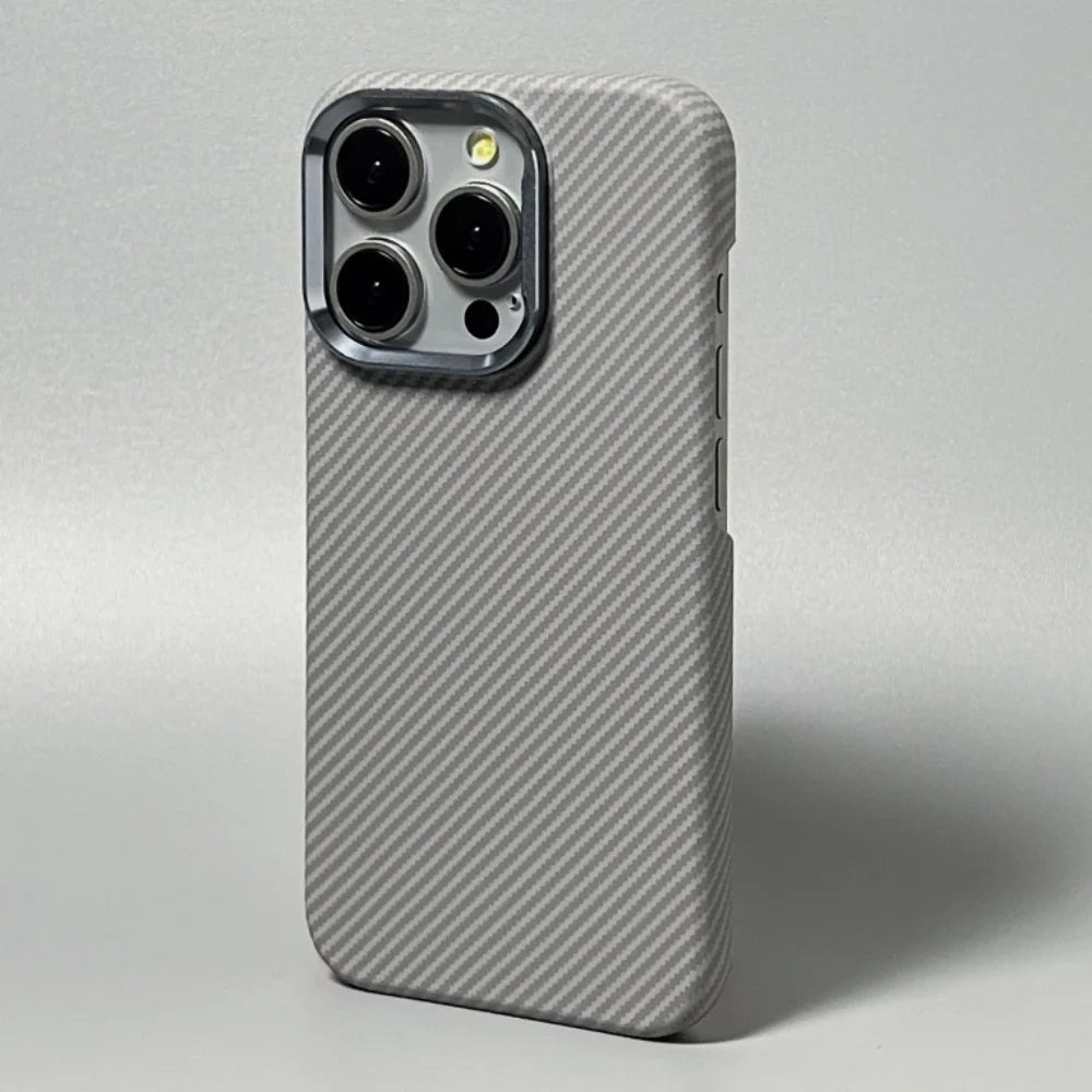 Kevlar Texture Magnetic Shockproof Metal Lens iPhone Case