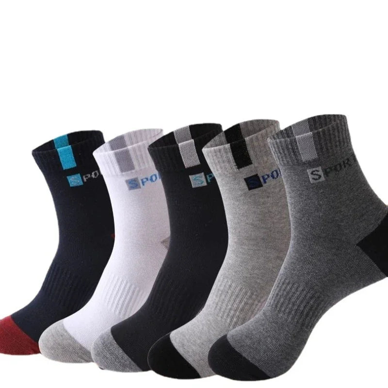 Men Cotton Sport Socks Breathable Mid Tube Elastic Running Sneakers Socks