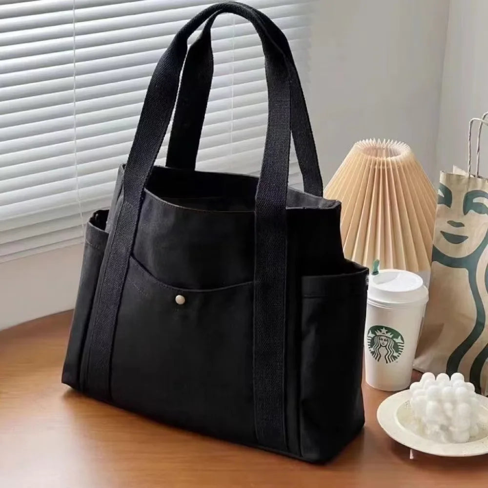 Large Canvas Tote Bag Work Commuting Shoulder Bag College Student Book Shopping Bag