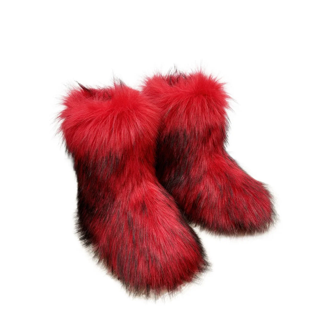Women Fur Snow Boots Warm Mid Calf Winter Shoes