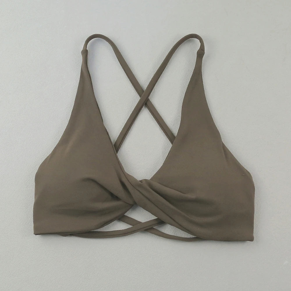 Women Strappy Cross Back Sports Bra Seamless Yoga Gym Fitness Top