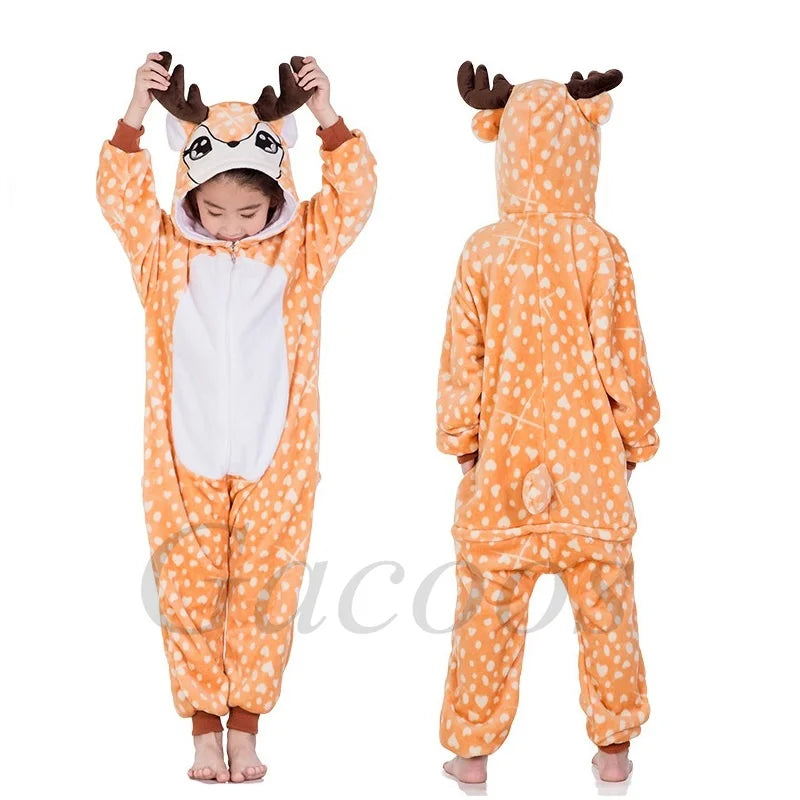 Kids Unicorn Animal Flannel Hooded Onesie Pajamas Warm Sleepwear Costume