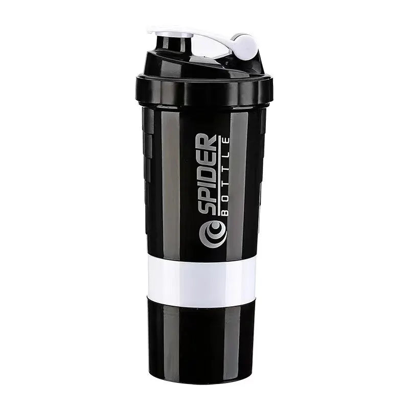 3 Layer Protein Shaker Bottle 600ml – Leakproof Gym Shaker Cup with Storage Compartments for Powder & Pills