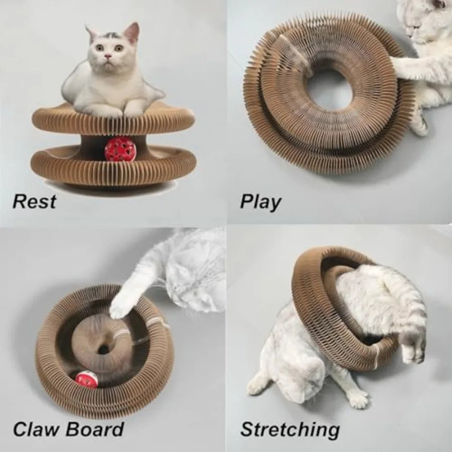 Foldable Accordion Cat Scratcher Board with Ball Toy