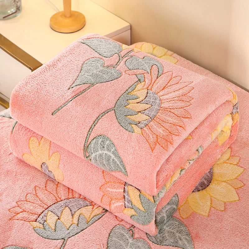 Floral Fleece Blanket Warm Plaid Sofa Throw Travel Shawl Bedspread