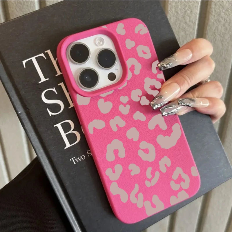 Pink Leopard Lichee Pattern Silicone iPhone Case