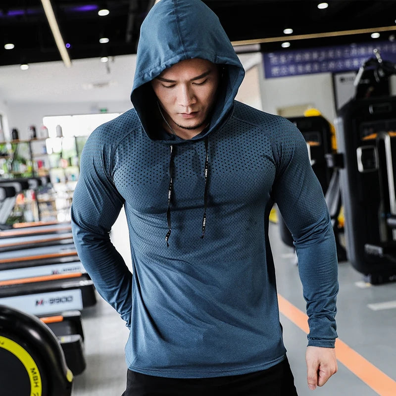 Men Long Sleeve Sports Hoodie Running Fitness Training Sweatshirt Top