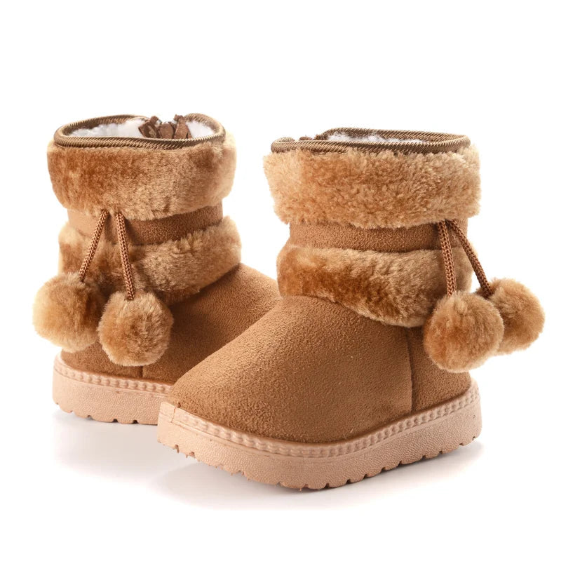 Kids Winter Snow Boots Warm Thick Sole Pom Pom Boots