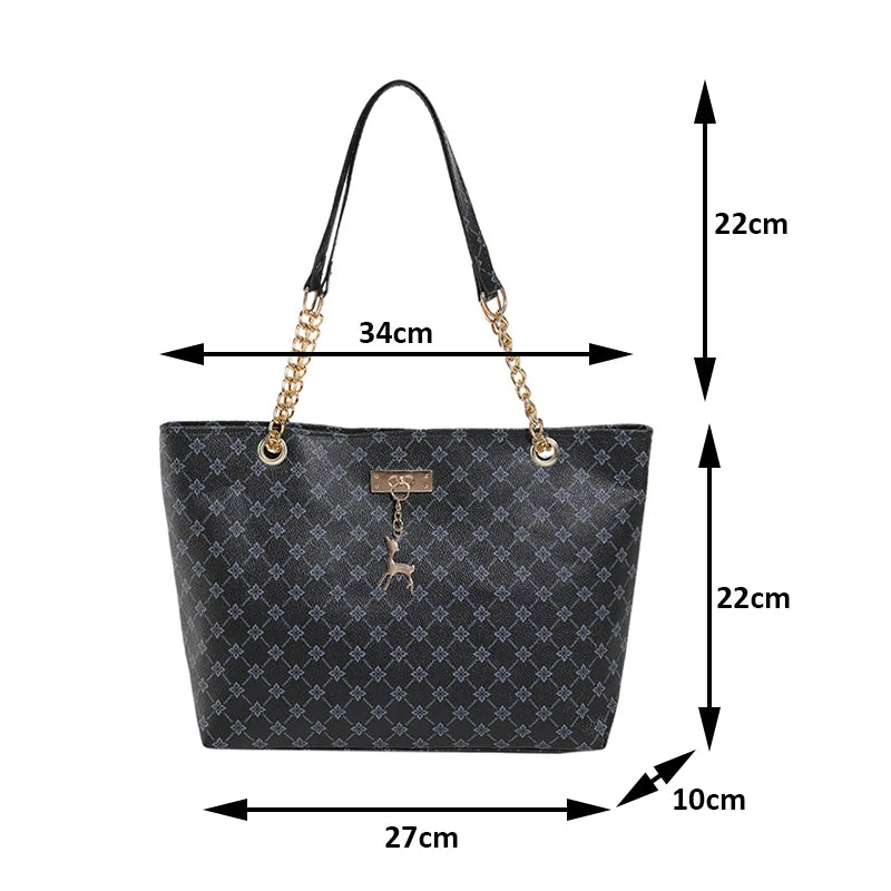 Soft Leather Women Tote Bag Large Capacity Shoulder Bag with Hanging Accessories