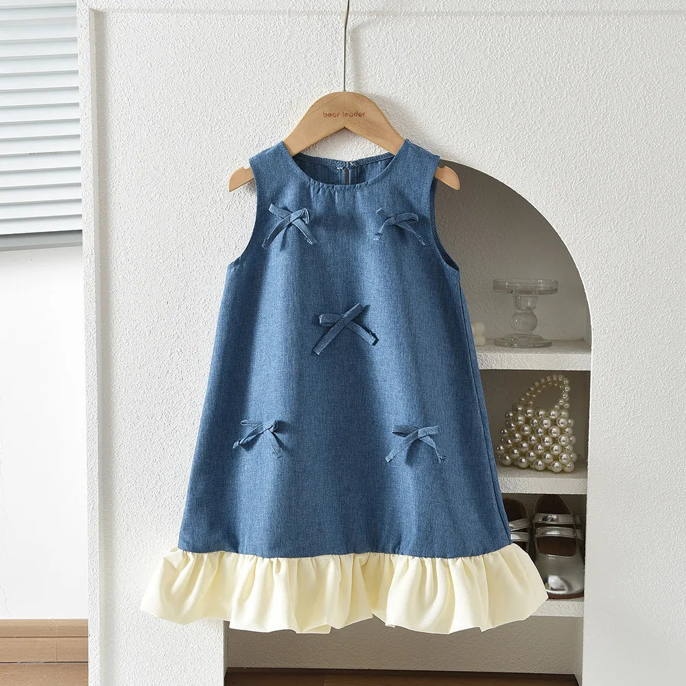 Girls Sleeveless Bow Lace Princess Dress Style for Kids 3–7 Years