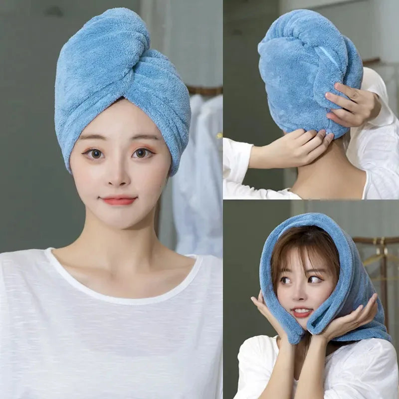 Women Microfiber Hair Towel Turban Quick Dry Bath Cap Shower Hair Wrap Soft Drying Hat
