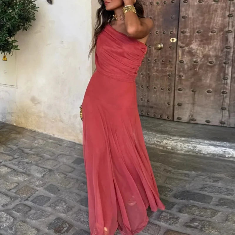 Strapless Mesh Maxi Dress for Women Slim Fit Party Dress
