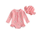 Baby Girl Floral Rash Guard Swimsuit with Hat