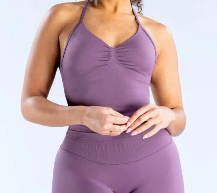 Longline Halter Yoga Tank Top Women Padded Strappy Gym Workout Sportswear