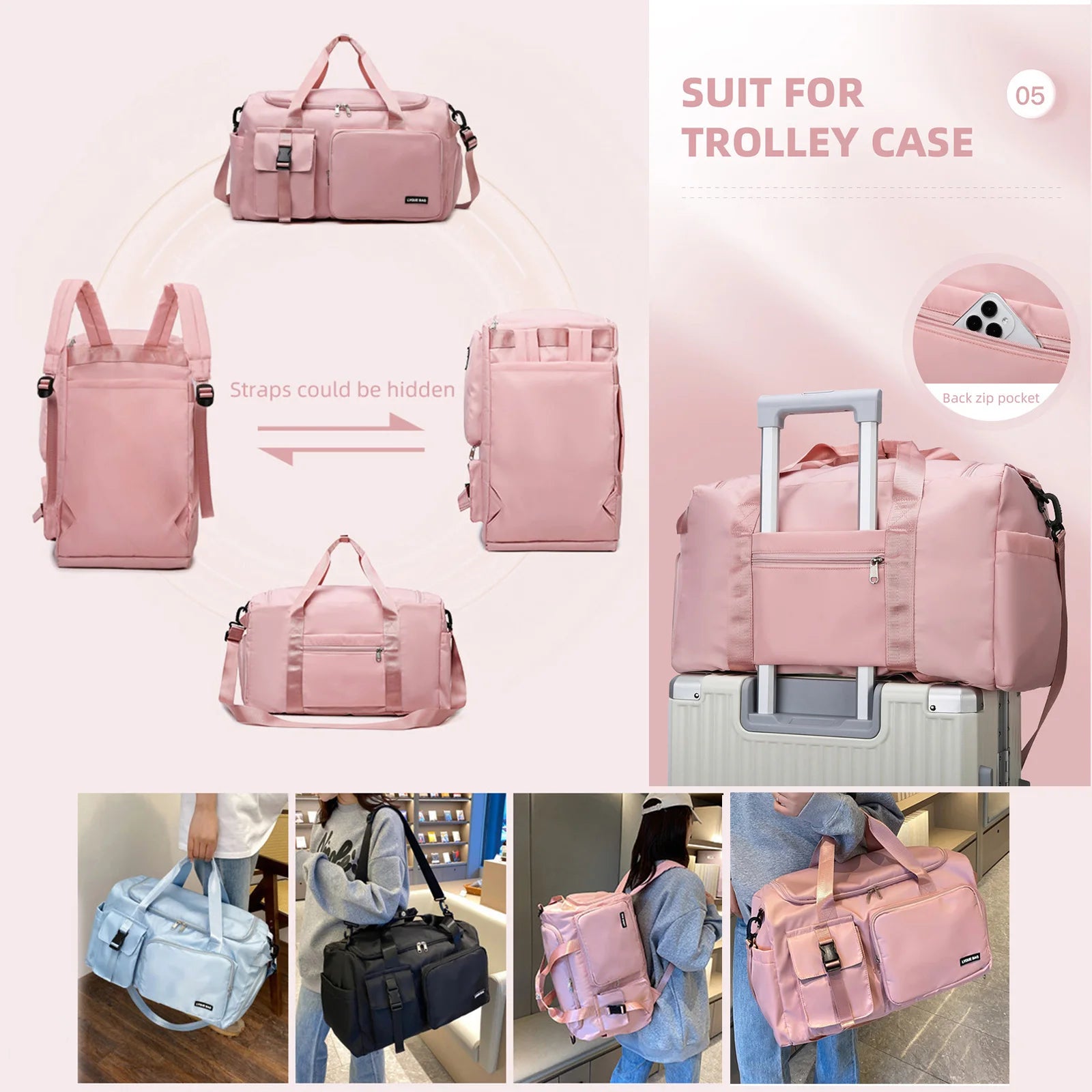 Waterproof Gym Bag Women Travel Duffel Wet Dry Swimming Shoulder Fitness Weekender Bag