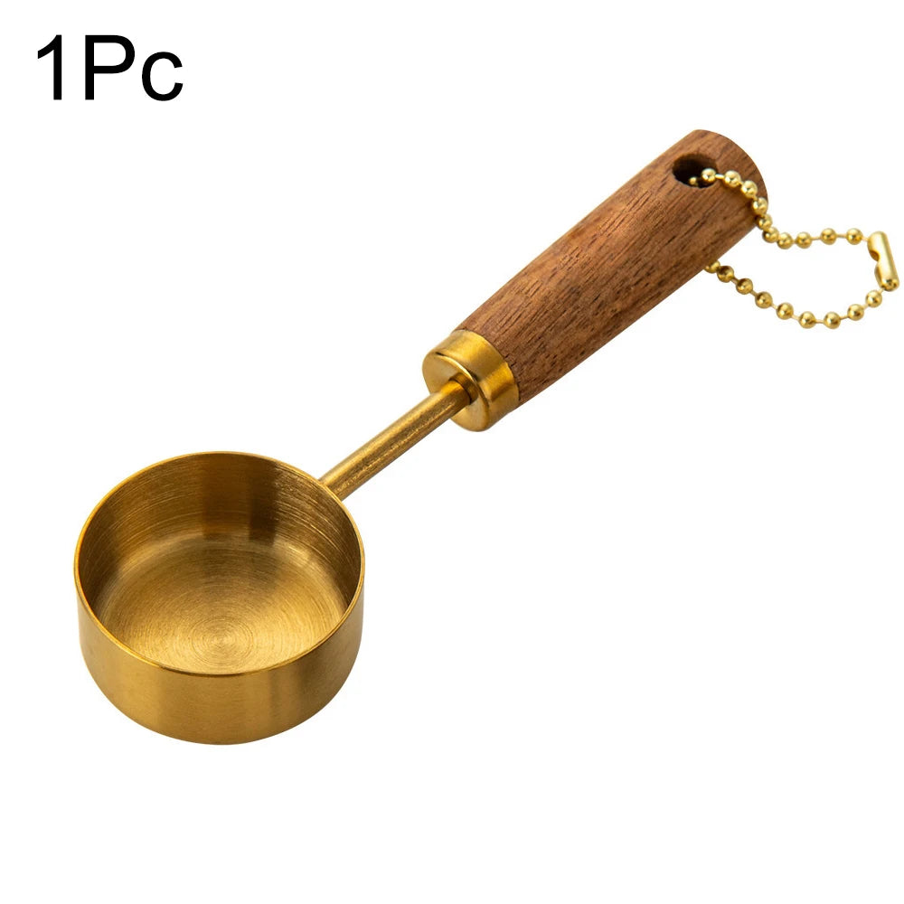 Stainless Steel Measuring Cups Spoons Set Wooden Handle Baking Coffee Tools