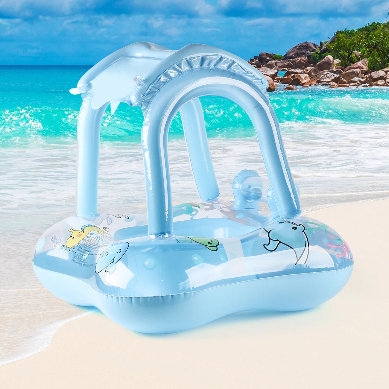 Baby Pool Float with Canopy Toddler Swimming Ring for Kids & Infants