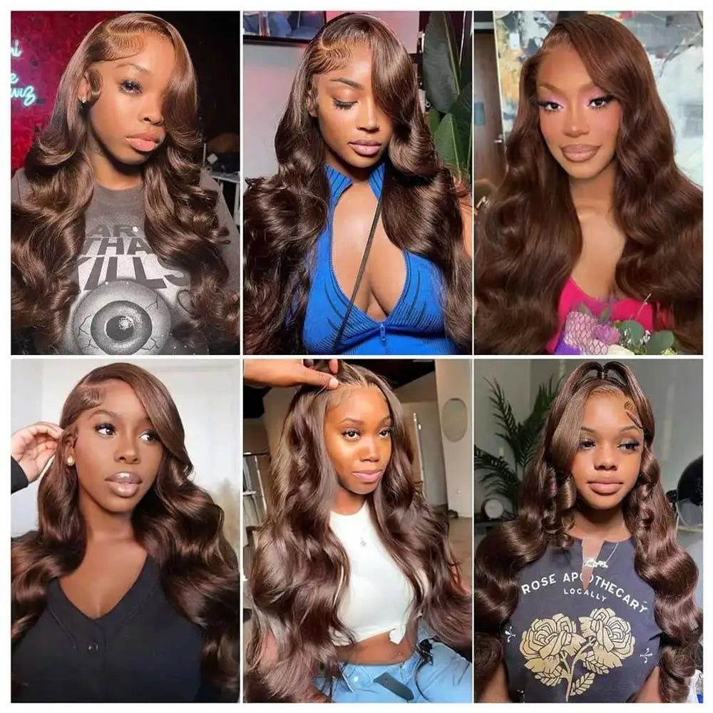 Women Chocolate Brown Body Wave Human Hair Lace Front Wig 13x4 HD Wet And Wavy