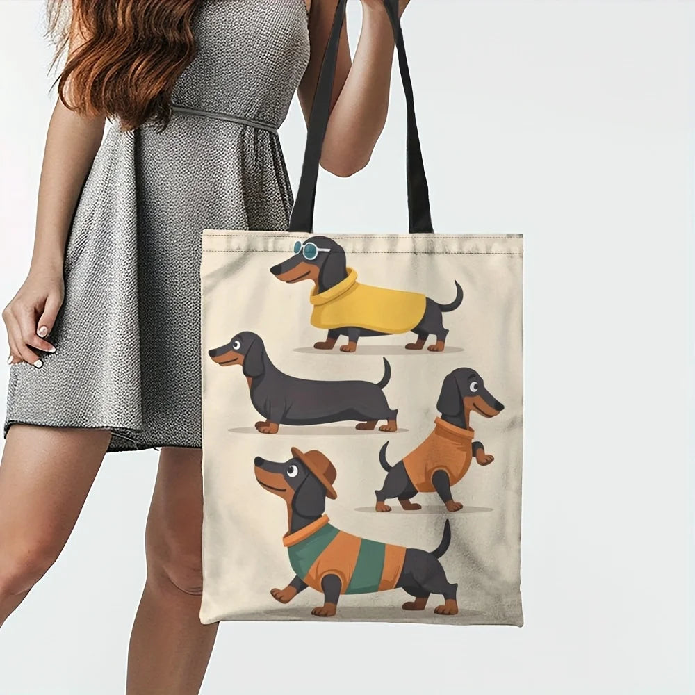 Dachshund Print Tote Bag Large Capacity Reusable Shoulder Shopping Bag