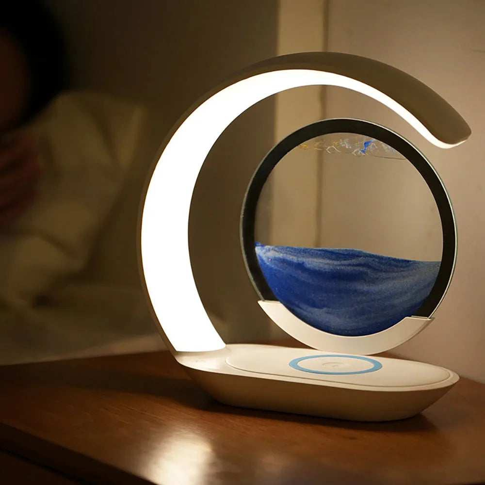 Quicksand Table Lamp USB Wireless Charging 3D Sand Art Night Light Desk Decor