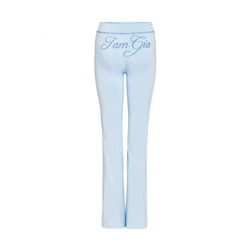 Women Zip Up Long Sleeve Spring Top with Low Waist Flared Pants Two Piece Outfit