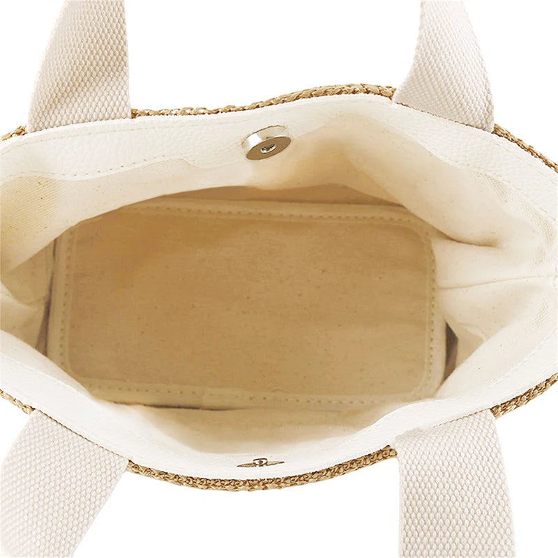 Bohemian Straw Bucket Bag Handmade Woven Rattan Shoulder Crossbody Bag