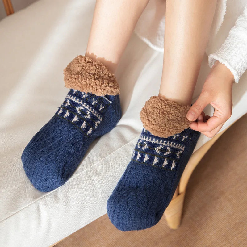 Unisex Warm Velvet Slipper Socks Non Slip Winter Home Socks