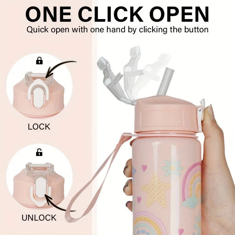 Cute Cartoon Water Bottle 750ml – Kids Leakproof Drinking Bottle with Straw for School, Travel & Gifts