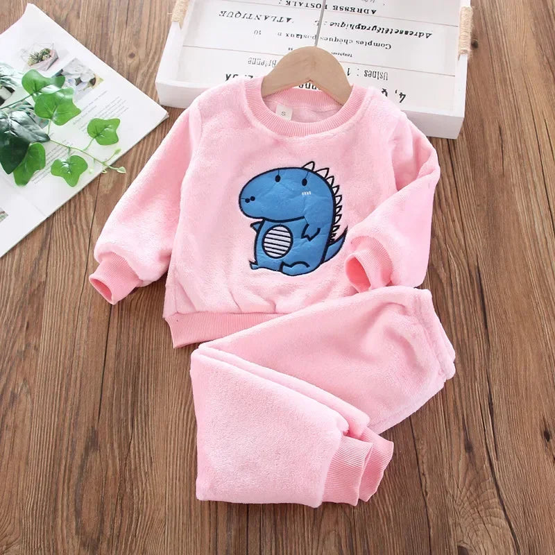 Kids Bear Pajama Set Soft Winter Sleepwear 2PCS Outfit