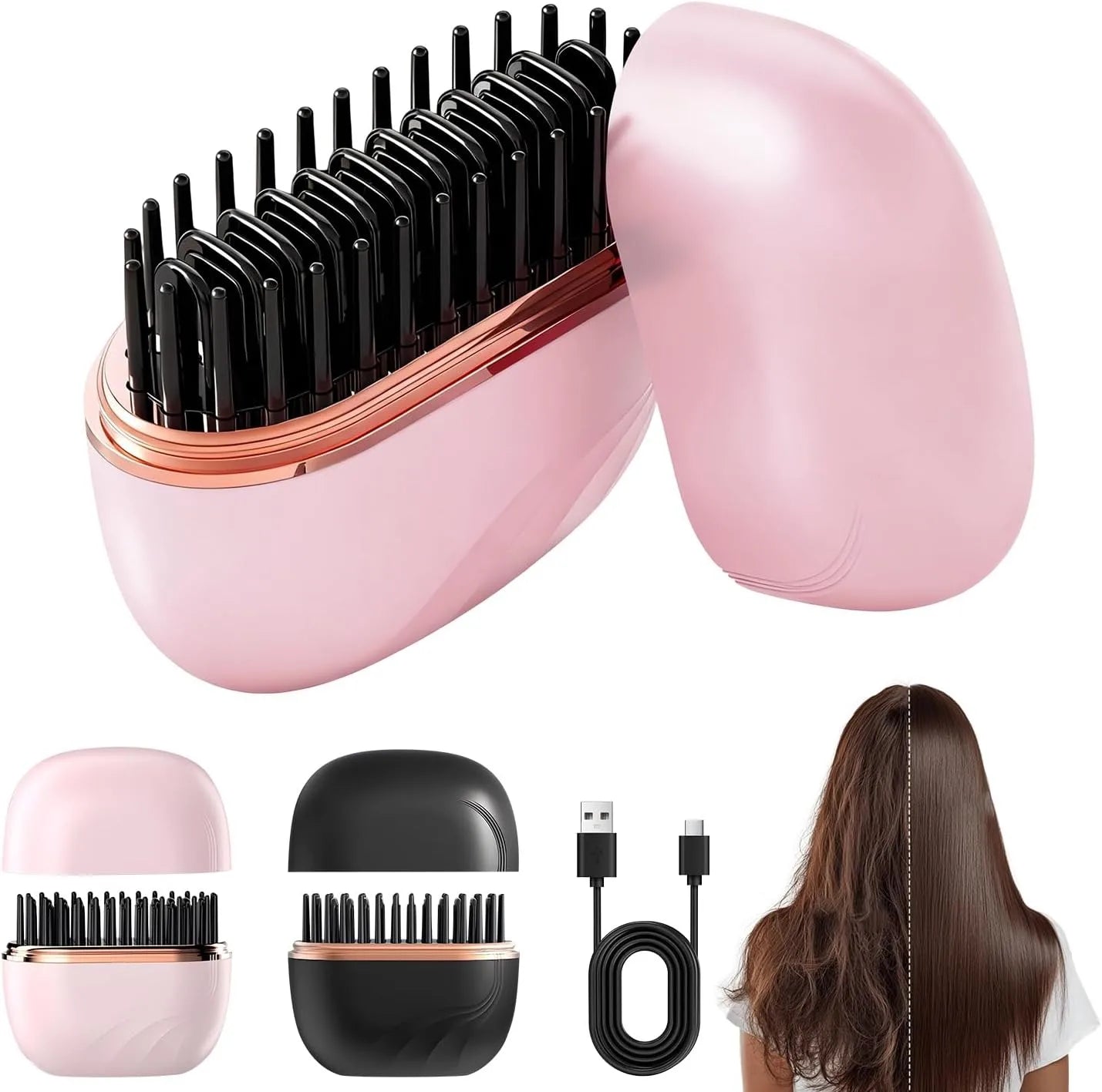 Mini Rechargeable Hair Straightener Brush 3 Speed Temp Portable Travel Styling Tool