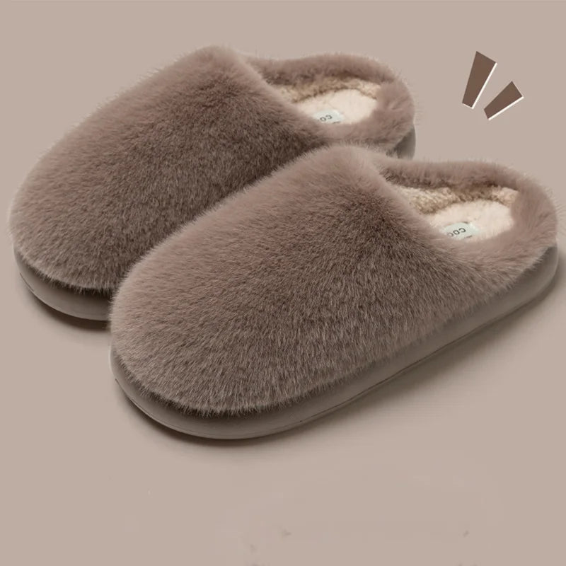 Women Faux Fur Warm House Slippers Non Slip Plush Indoor Shoes