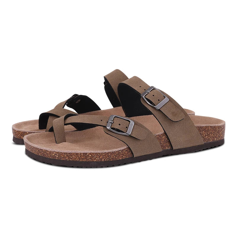 Suede Mule Slippers Cork Footbed Clogs Adjustable Buckle Slides Comfort Arch Support Sandals Women Men