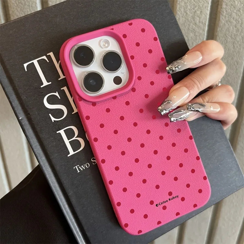 Rose Red Polka Dot Lichee Pattern iPhone Case