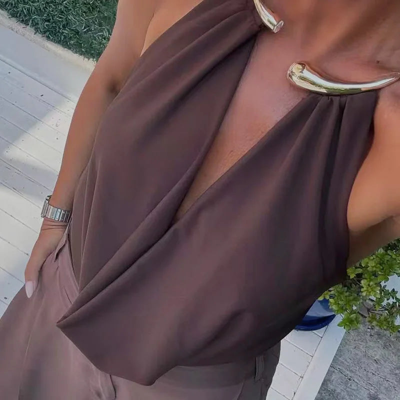 Women Halter Bodysuit Open Back Sleeveless Summer Slim Fit Top