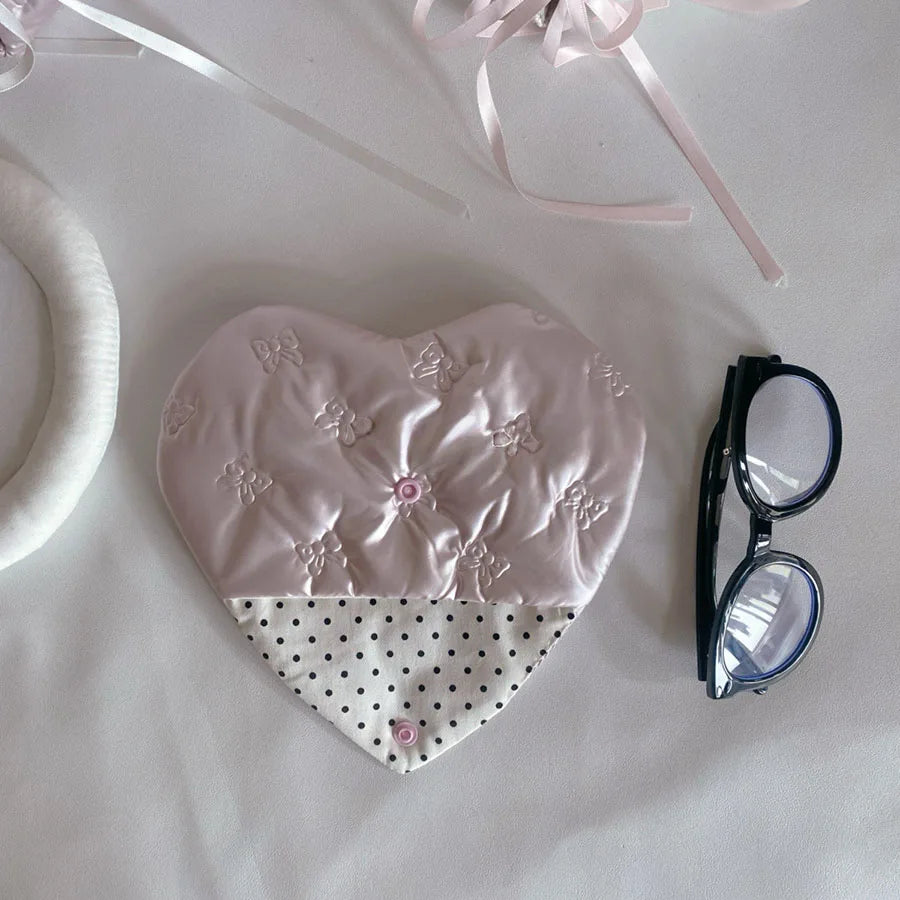 Pink Bow Heart Glasses Pouch PU Leather Eyewear Case