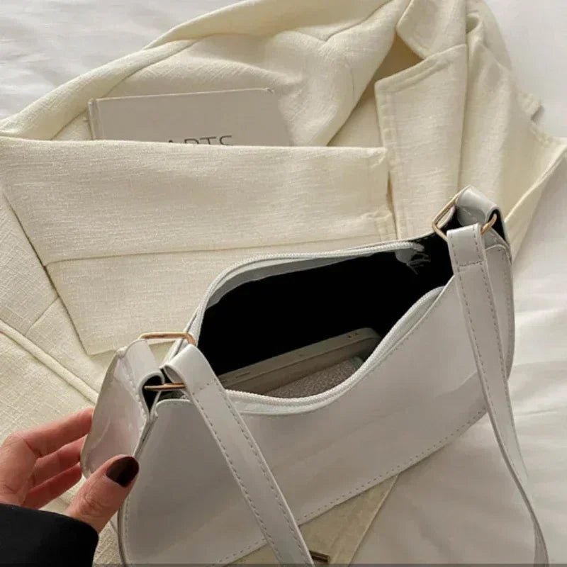 Women Patent Leather Shoulder Bag Fashion Zipper Handbag Style Commuter Bag